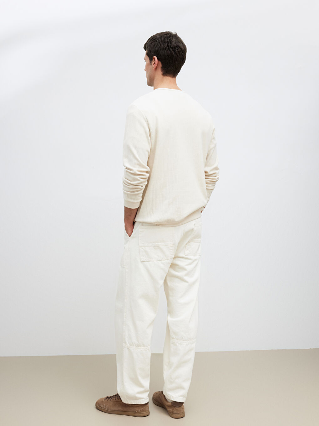 Ekru Bisiklet Yaka Erkek Düğmeli Tişört-3