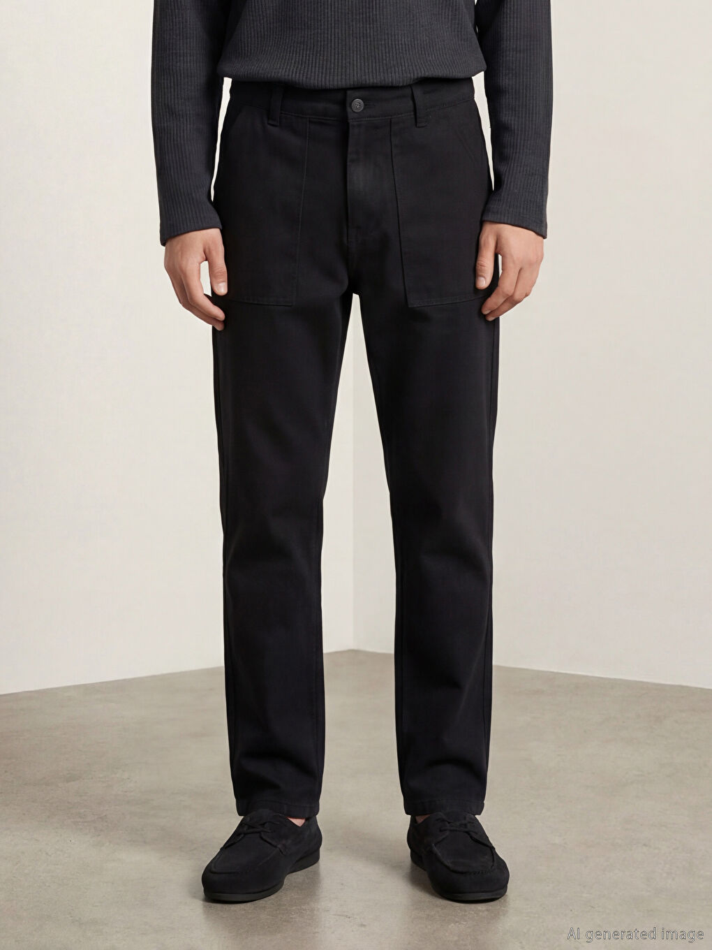 Siyah Loose Fit Erkek Pantolon-1