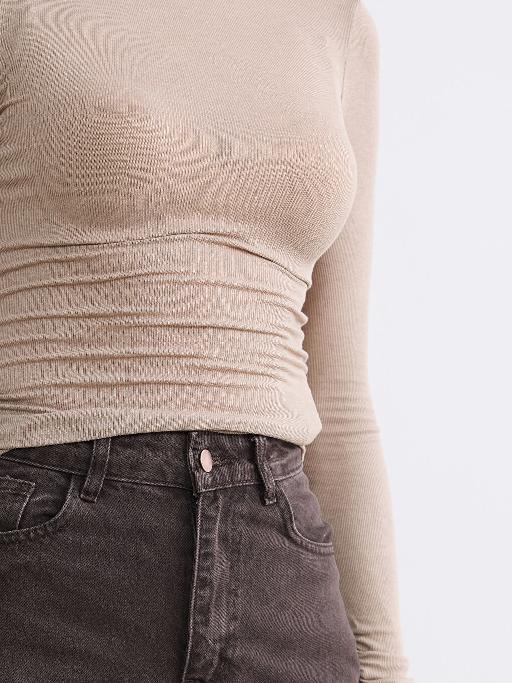 Kahverengi Wideleg Kadın Jean Pantolon-2