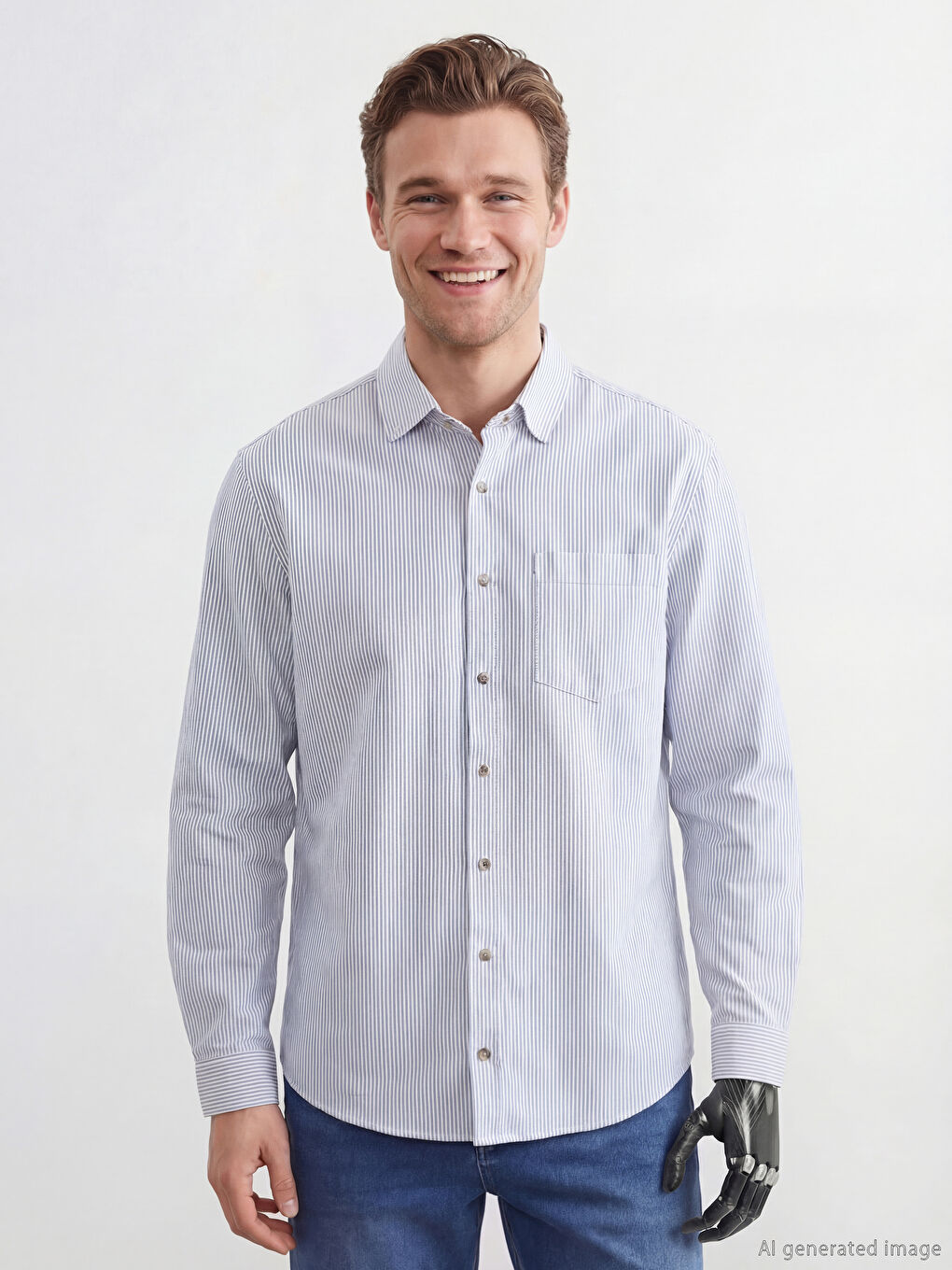 Mavi Kolay Giyilebilir Kolları Cırt Cırtlı Erkek Gömlek