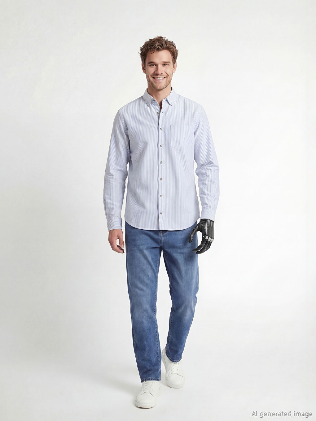 Mavi Kolay Giyilebilir Kolları Cırt Cırtlı Erkek Gömlek-1