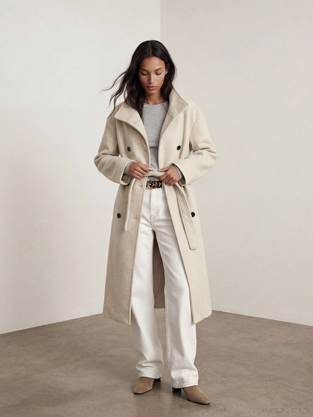 Bej Dik Yaka Kadın Kaşe Kaban		
-1