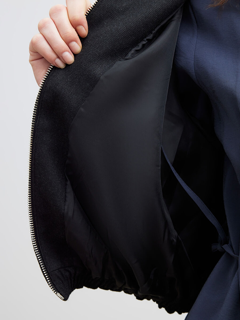 Antrasit Bisiklet Yaka Crop Kadın Kaşe Ceket	-3