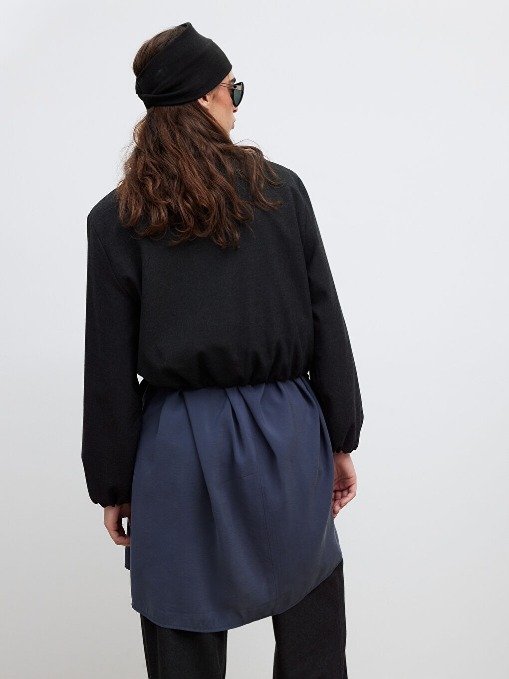 Antrasit Bisiklet Yaka Crop Kadın Kaşe Ceket	-4