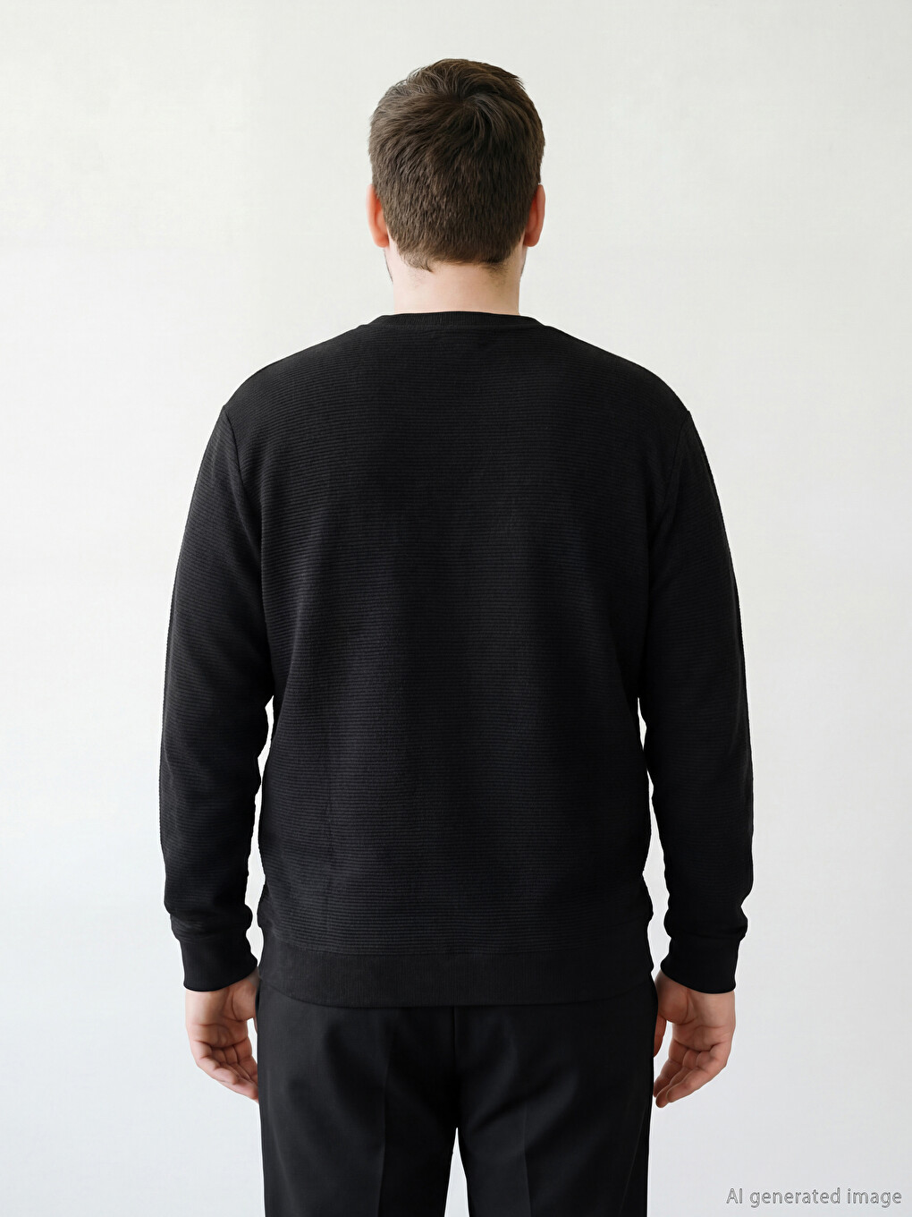 Siyah Bisiklet Yaka Dokulu Erkek Sweatshirt-3