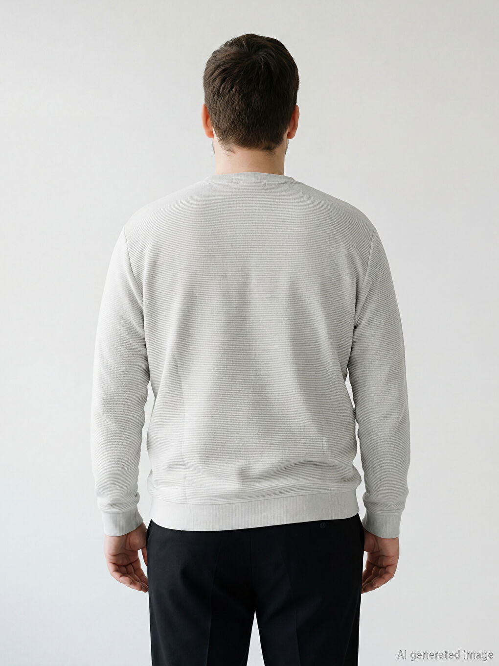 Gri Bisiklet Yaka Uzun Kollu Dokulu Erkek Sweatshirt-3