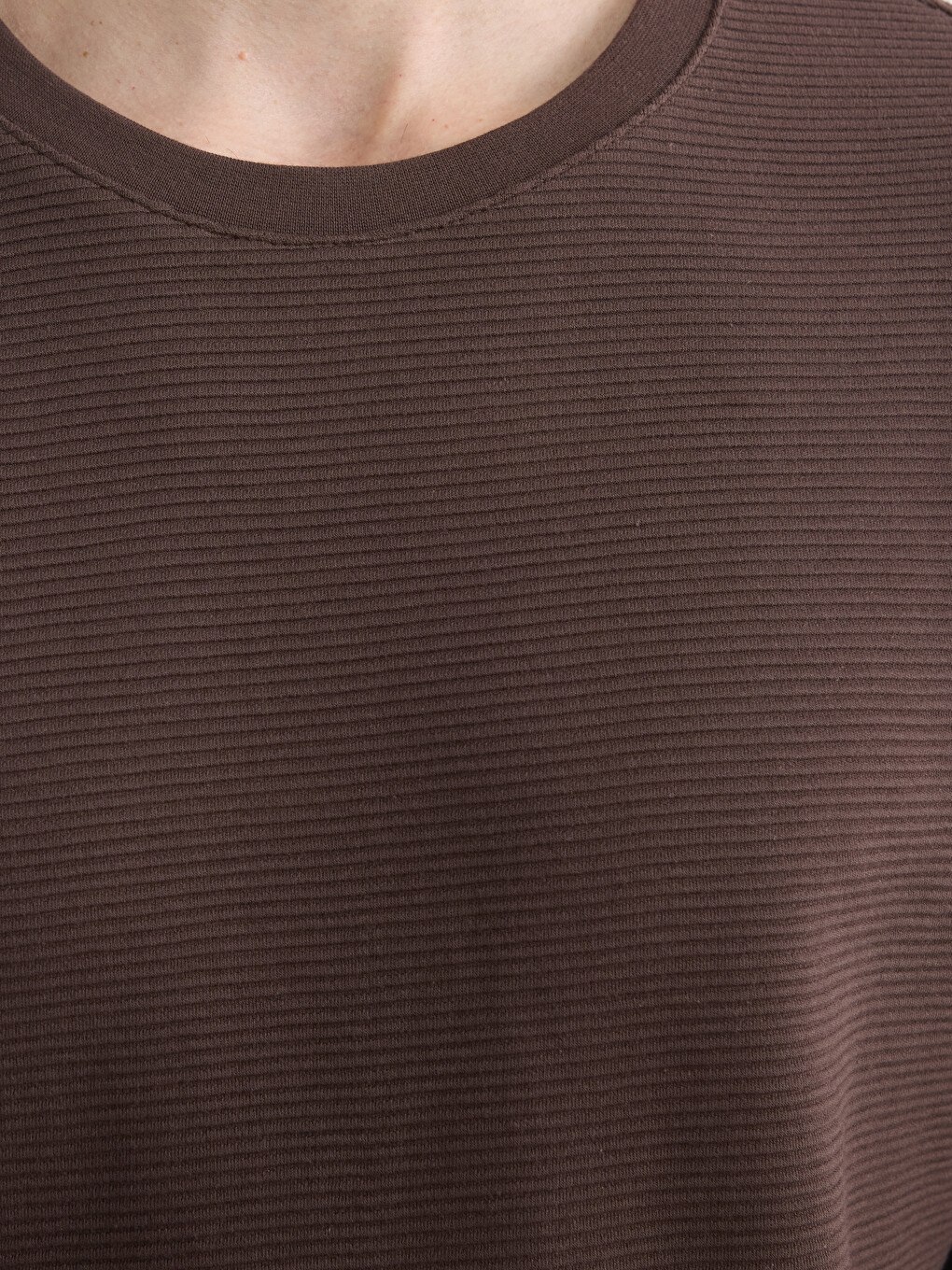 Kahverengi Bisiklet Yaka Uzun Kollu Fitilli Erkek Sweatshirt-2