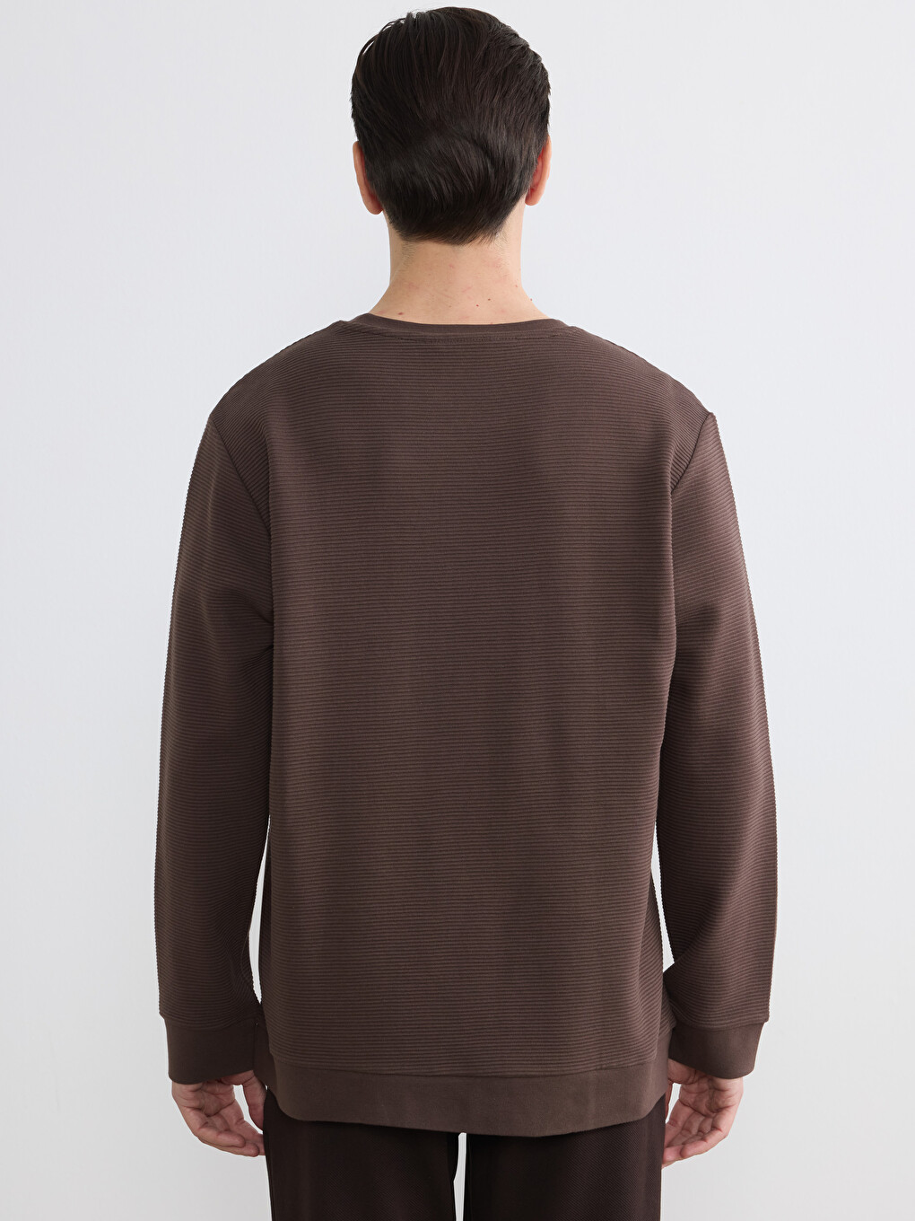 Kahverengi Bisiklet Yaka Uzun Kollu Fitilli Erkek Sweatshirt-4
