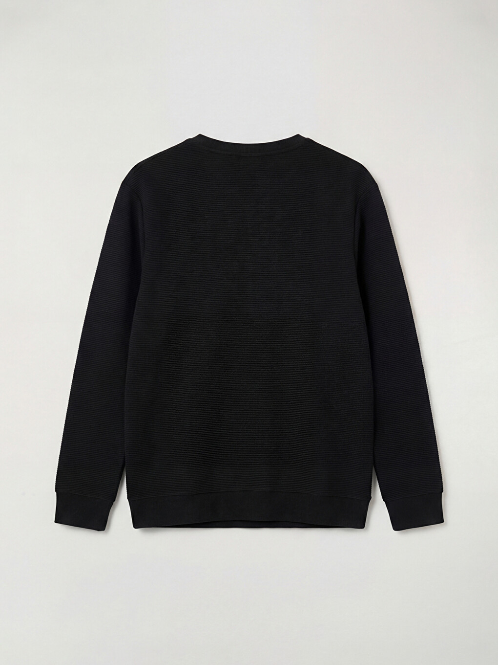 Siyah Bisiklet Yaka Dokulu Erkek Sweatshirt-5