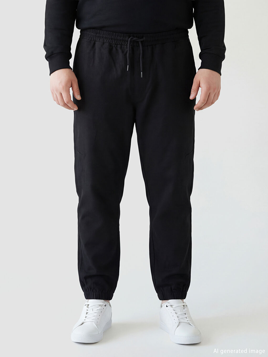Siyah Standart Kalıp Erkek Jogger Pantolon-1