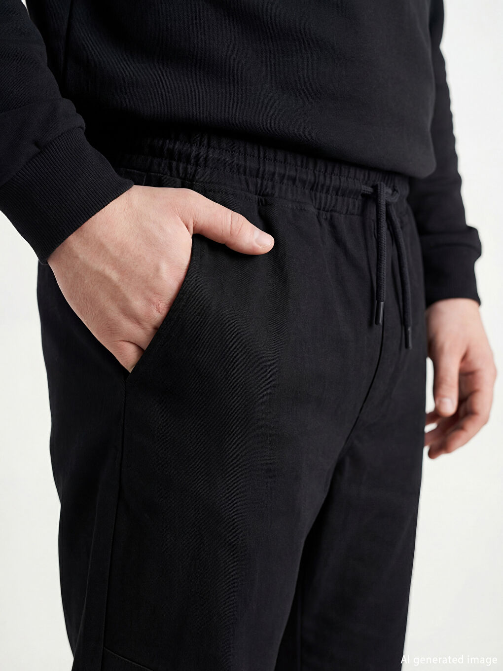 Siyah Standart Kalıp Erkek Jogger Pantolon-2