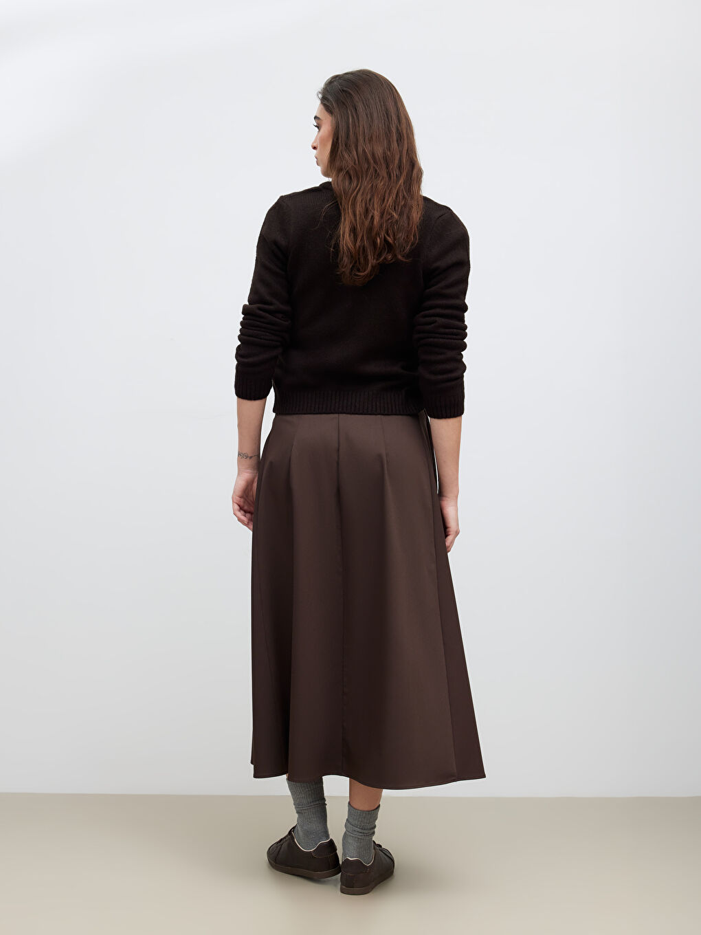 Kahverengi Beli Kemerli Pileli Etek-3