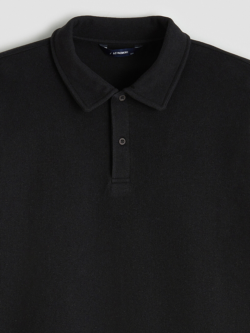 Siyah Polo Yaka Erkek Sweatshirt-4