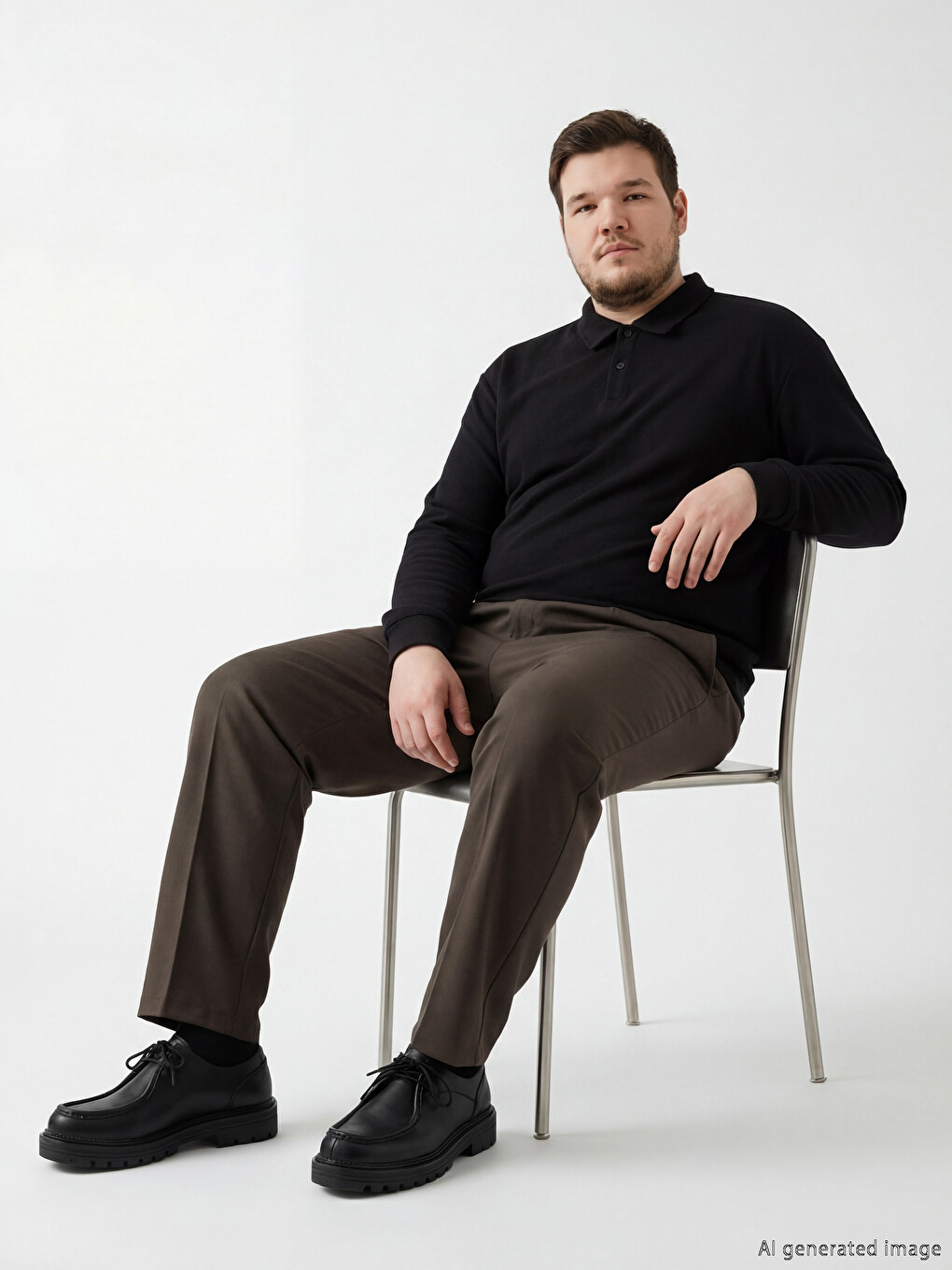 Siyah Polo Yaka Erkek Sweatshirt