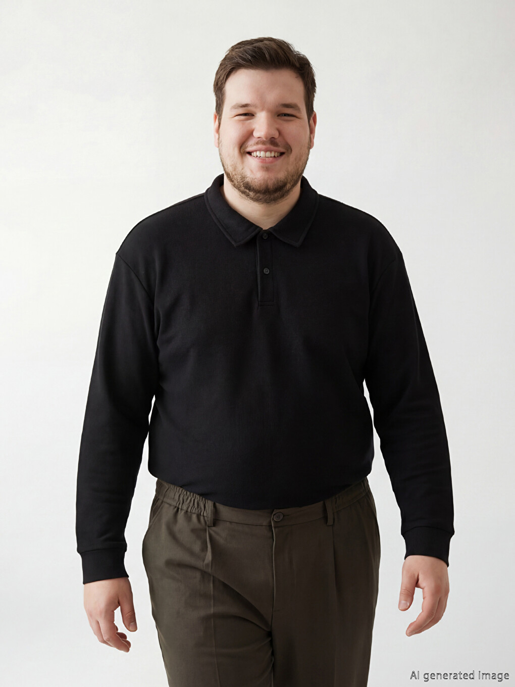 Siyah Polo Yaka Erkek Sweatshirt-1