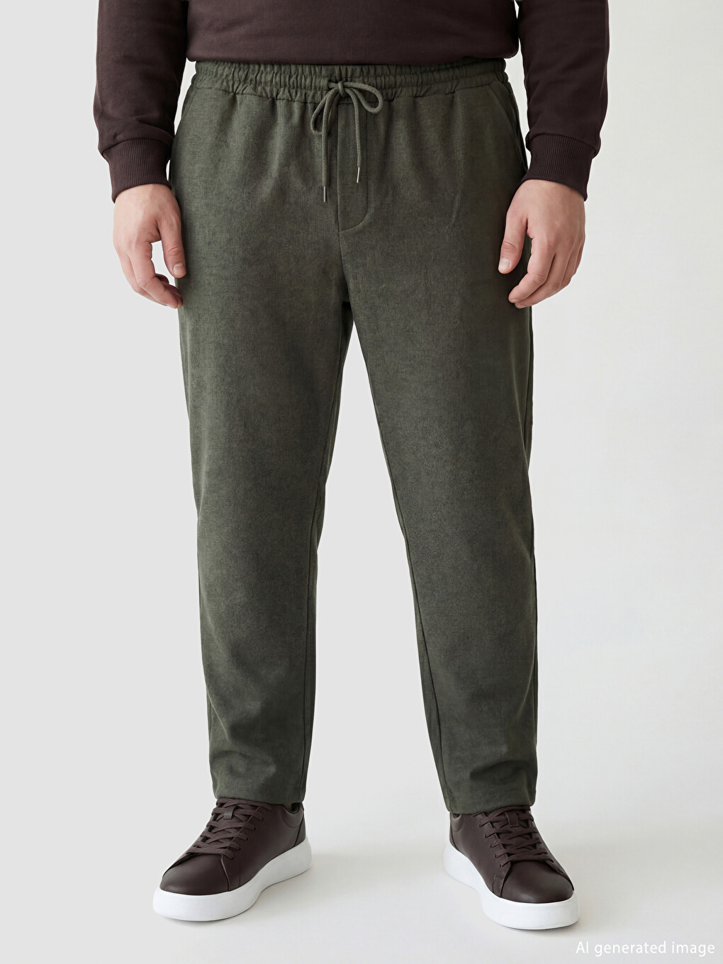 Haki Regular Fit Beli Lastikli Erkek Pantolon-1