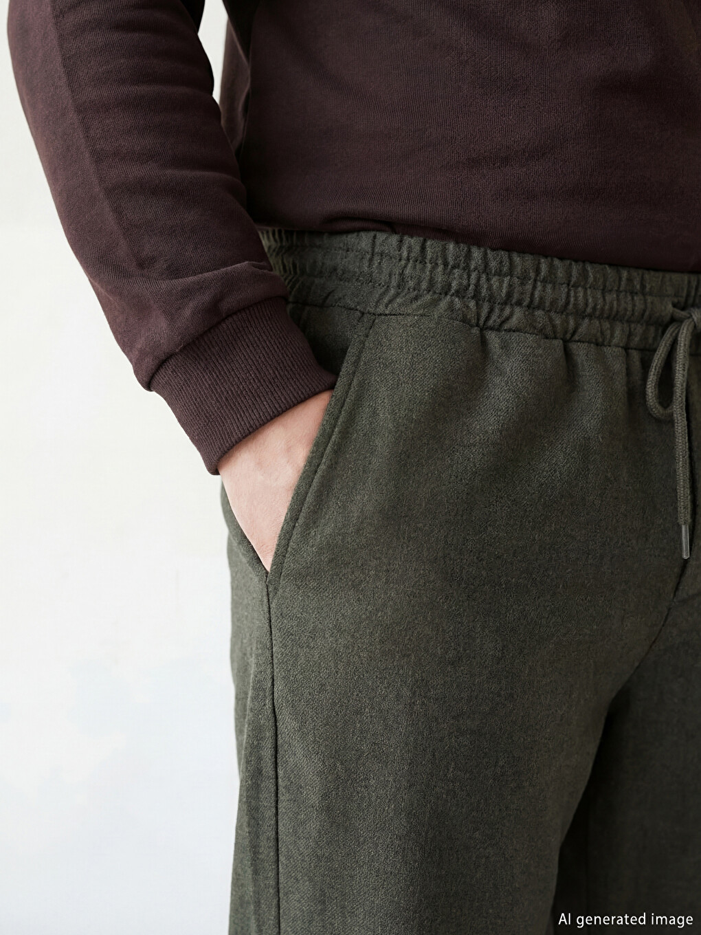 Haki Regular Fit Beli Lastikli Erkek Pantolon-2