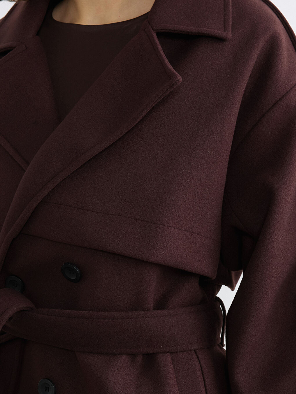 Kahverengi Kruvaze Yaka Oversize Kadın Kaşe Kaban	-7