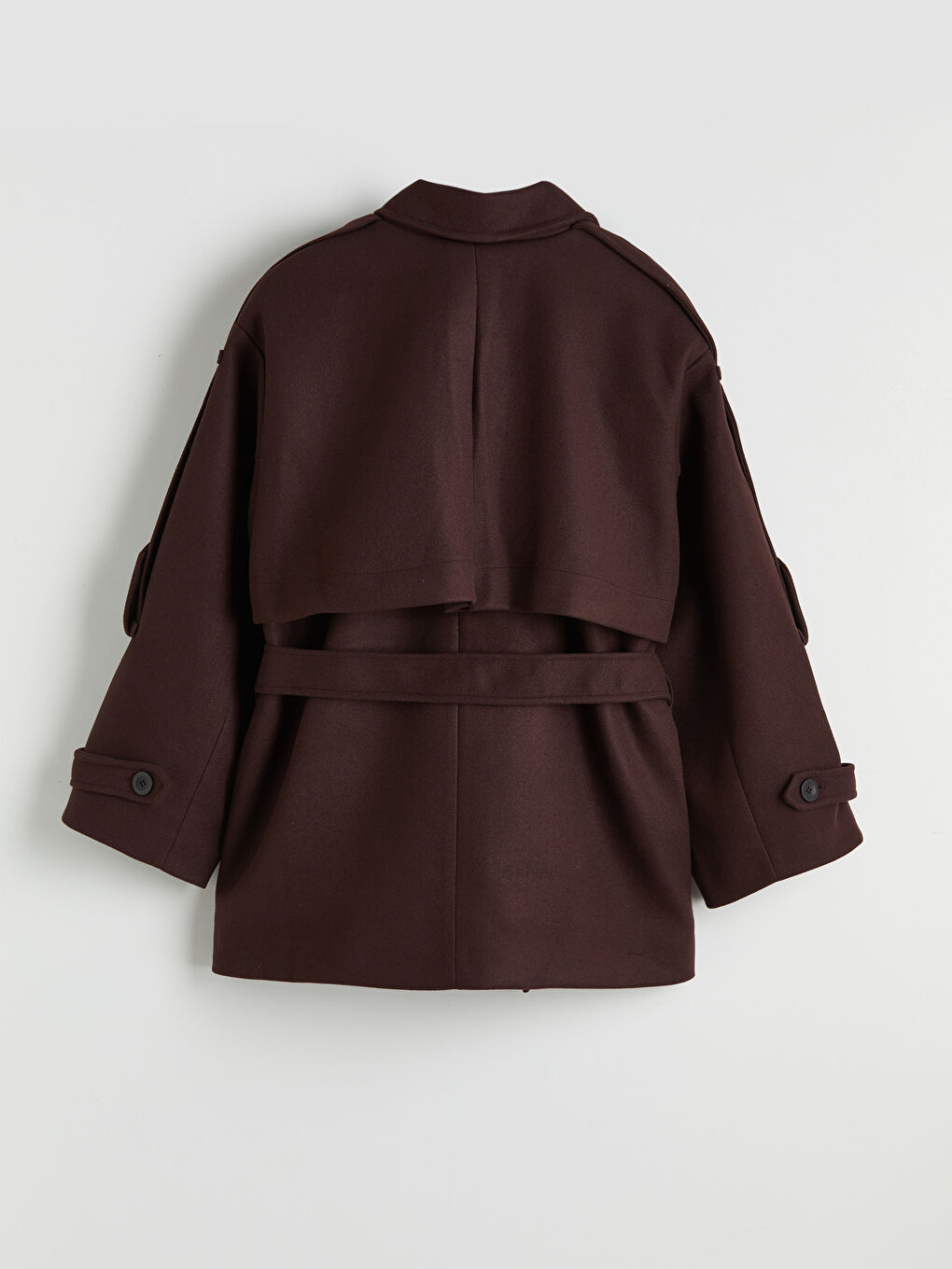 Kahverengi Kruvaze Yaka Oversize Kadın Kaşe Kaban	-10