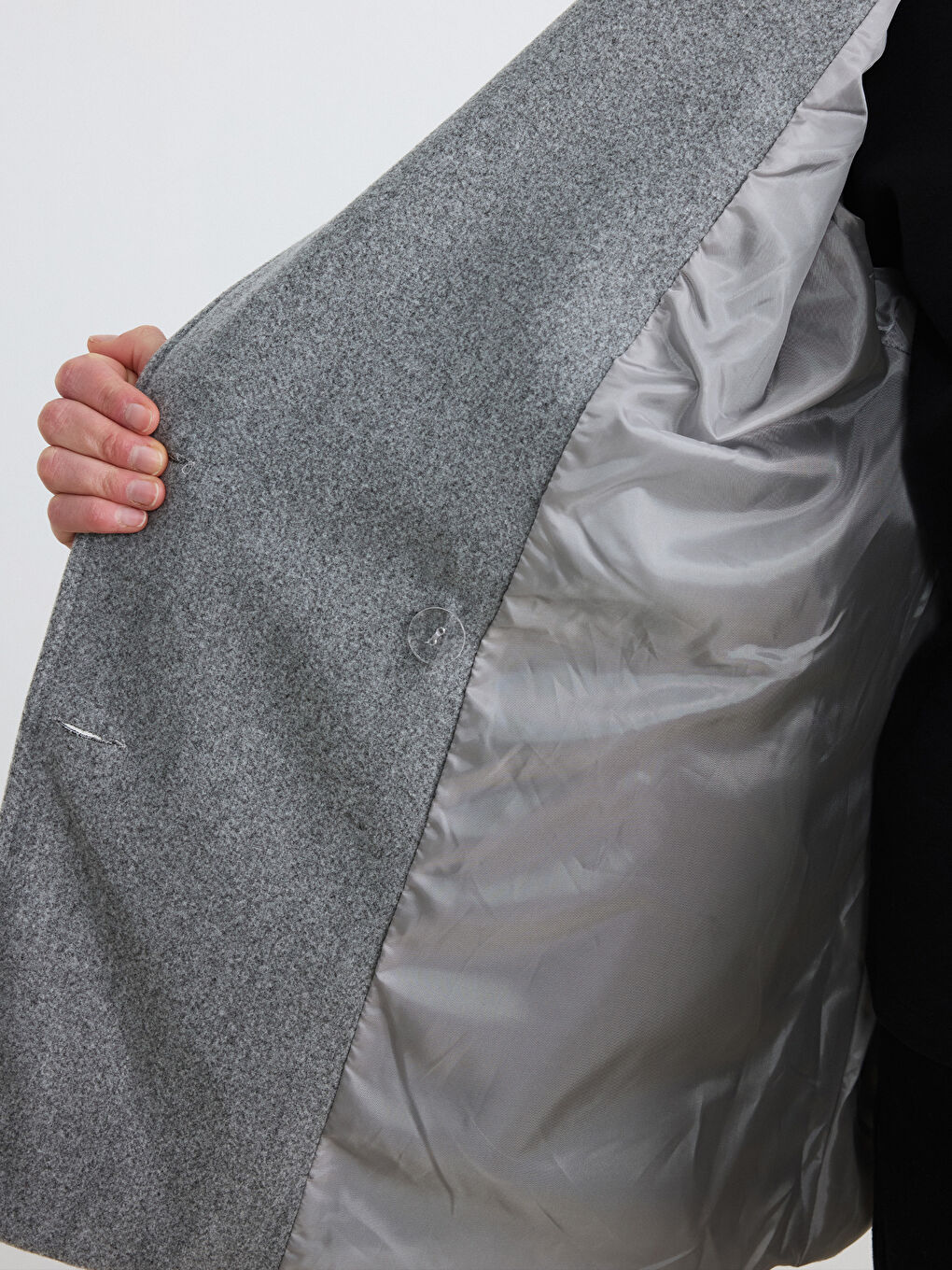 Gri Kruvaze Yaka Oversize Kadın Kaşe Kaban	-7