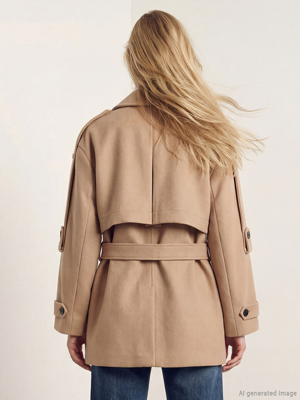 Bej Kruvaze Yaka Oversize Kadın Kaşe Kaban	-3