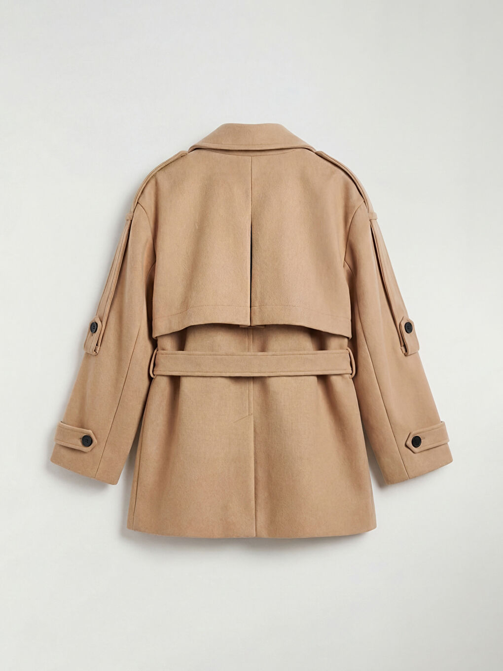 Bej Kruvaze Yaka Oversize Kadın Kaşe Kaban	-5