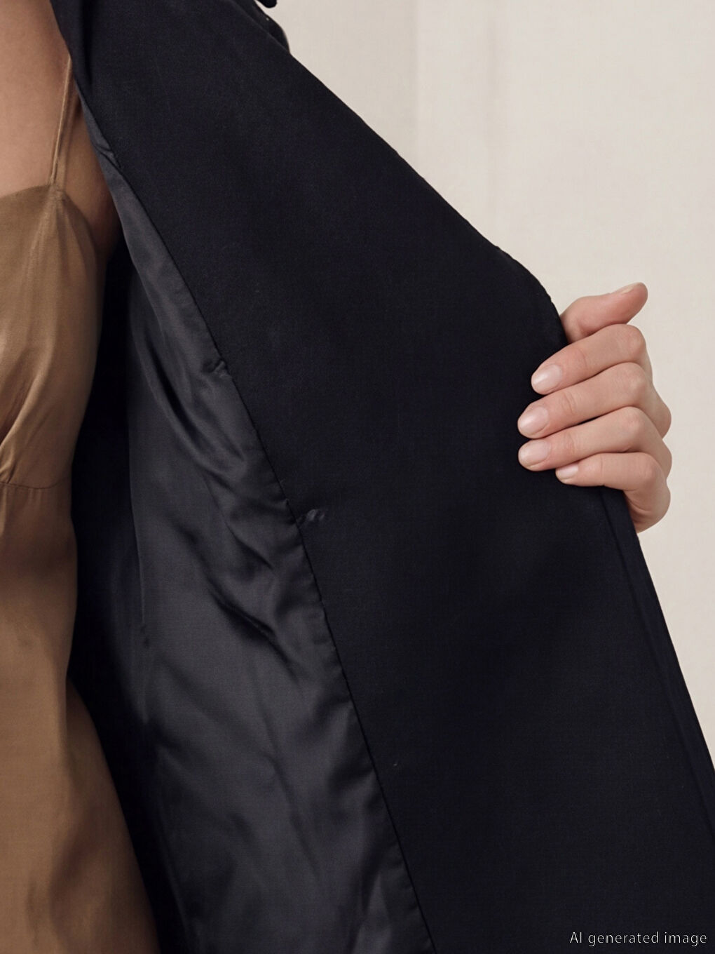 Siyah Kruvaze Yaka Oversize Kadın Kaşe Kaban	-2