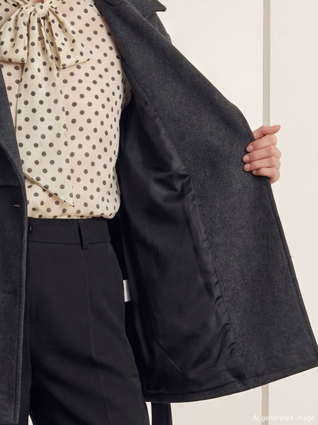 Antrasit Kruvaze Yaka Oversize Kadın Kaşe Kaban	-2