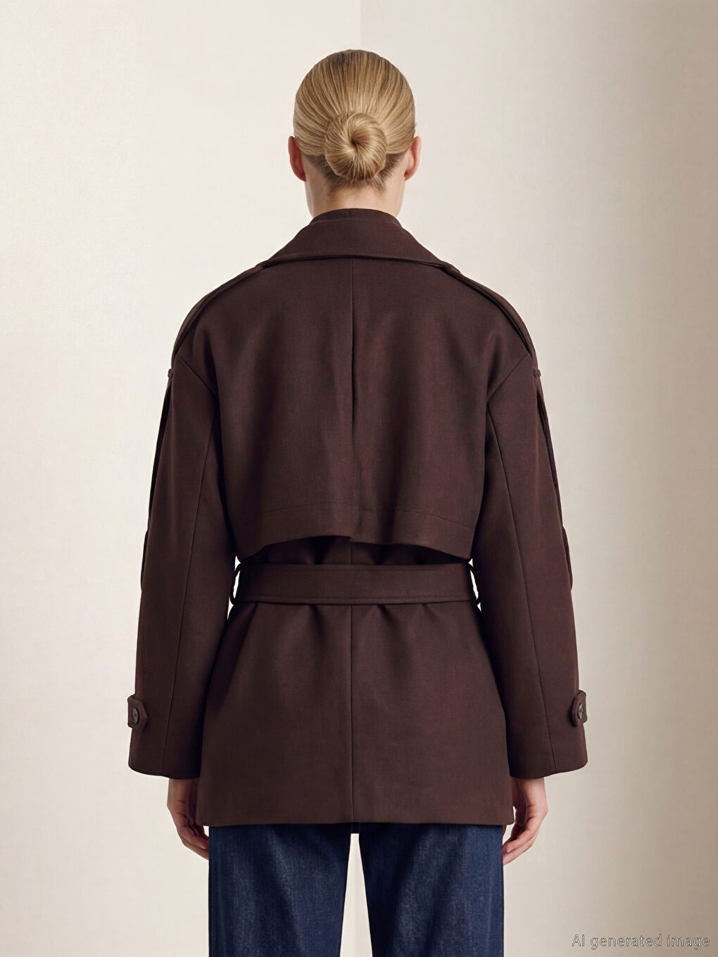 Kahverengi Kruvaze Yaka Oversize Kadın Kaşe Kaban	-6