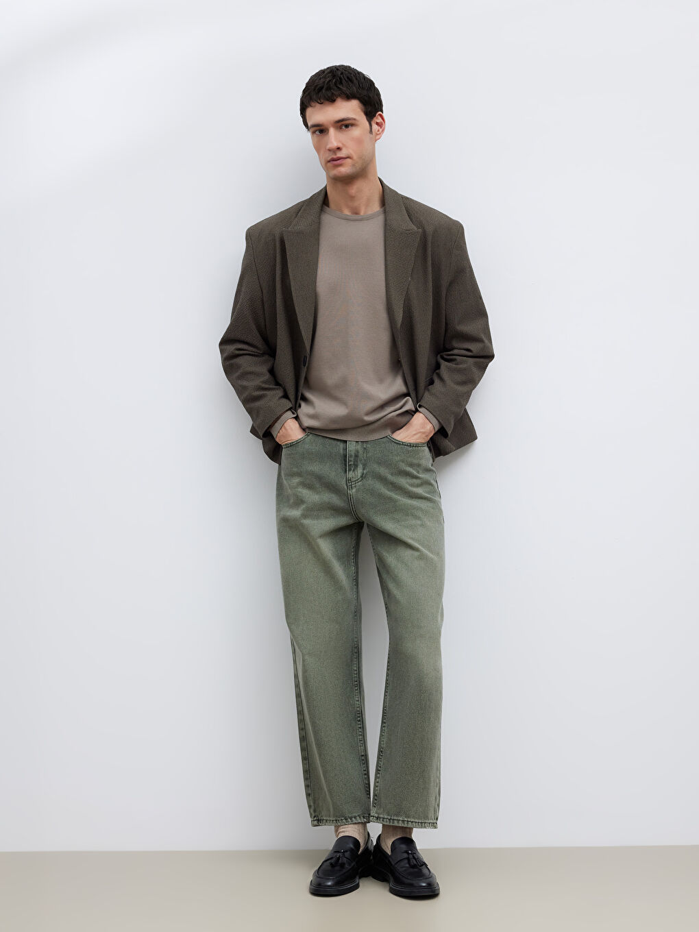 Yeşil Loose Fit Erkek Jean Pantolon