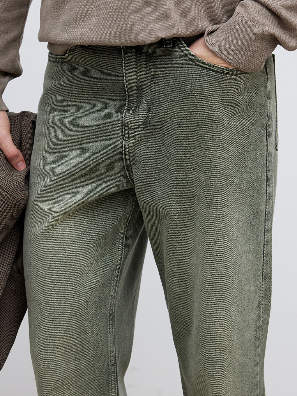 Yeşil Loose Fit Erkek Jean Pantolon-2