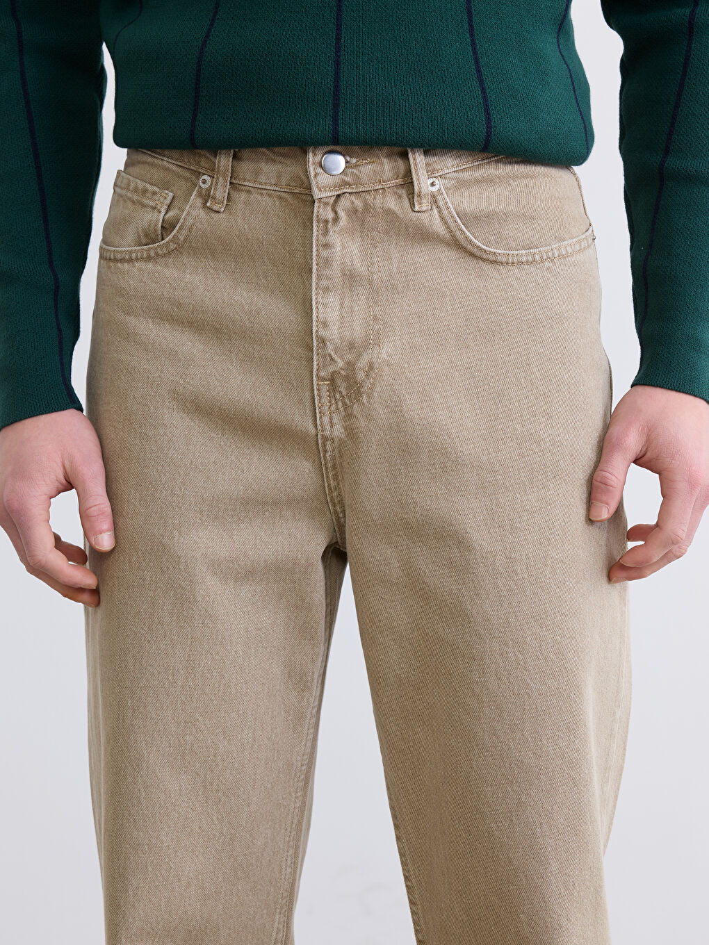 Ekru Loose Fit Erkek Jean Pantolon-2