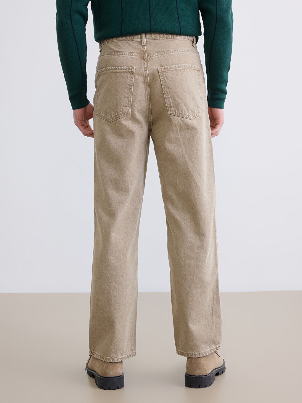 Ekru Loose Fit Erkek Jean Pantolon-3