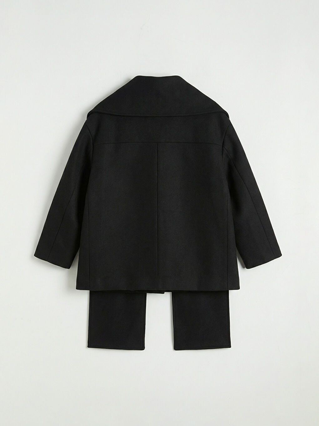 Siyah Şal Yaka Atkılı Oversize Kadın Kaşe Kaban-5