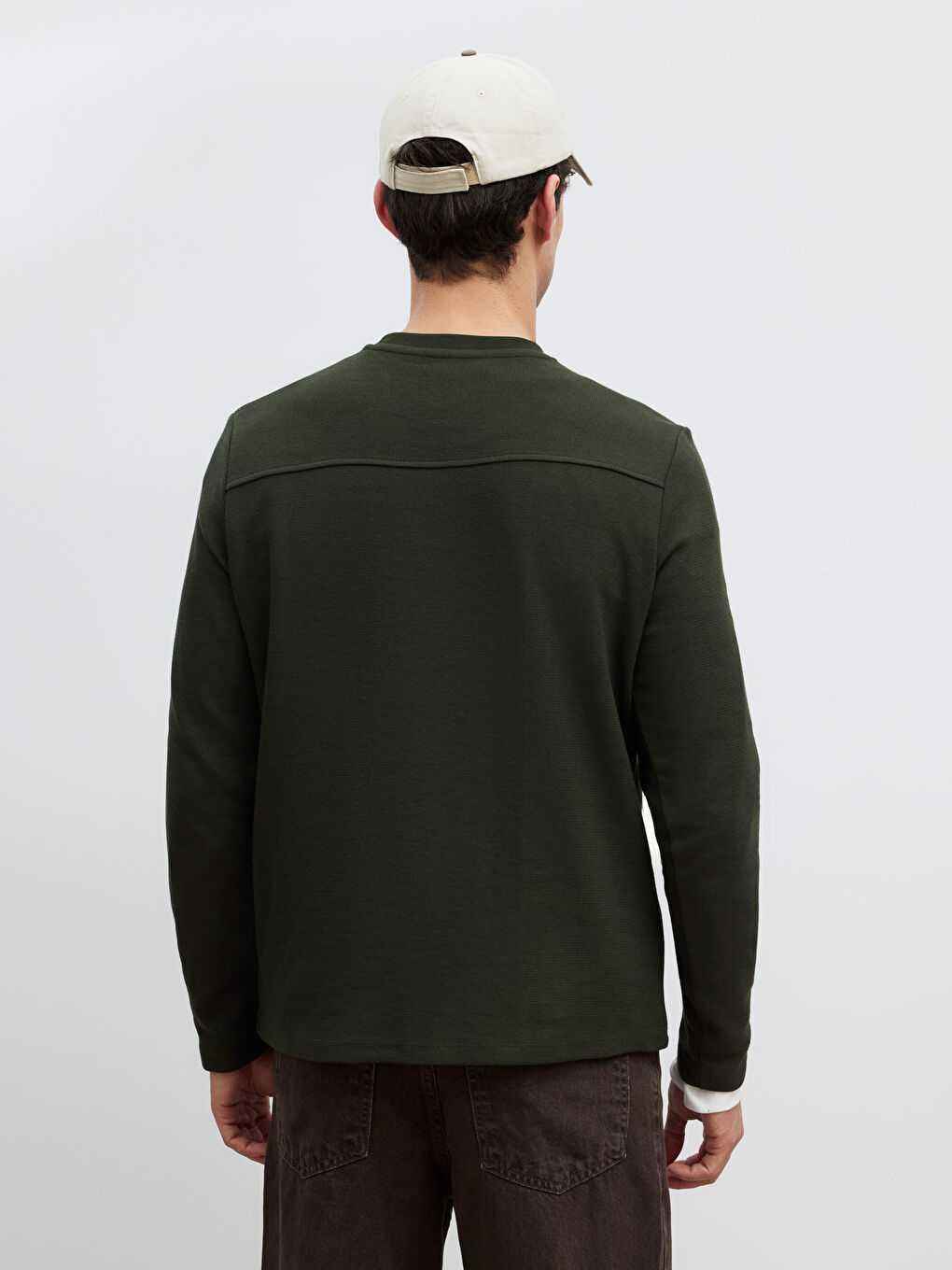 Haki Bisiklet Yaka Uzun Kollu Erkek Tişört-3