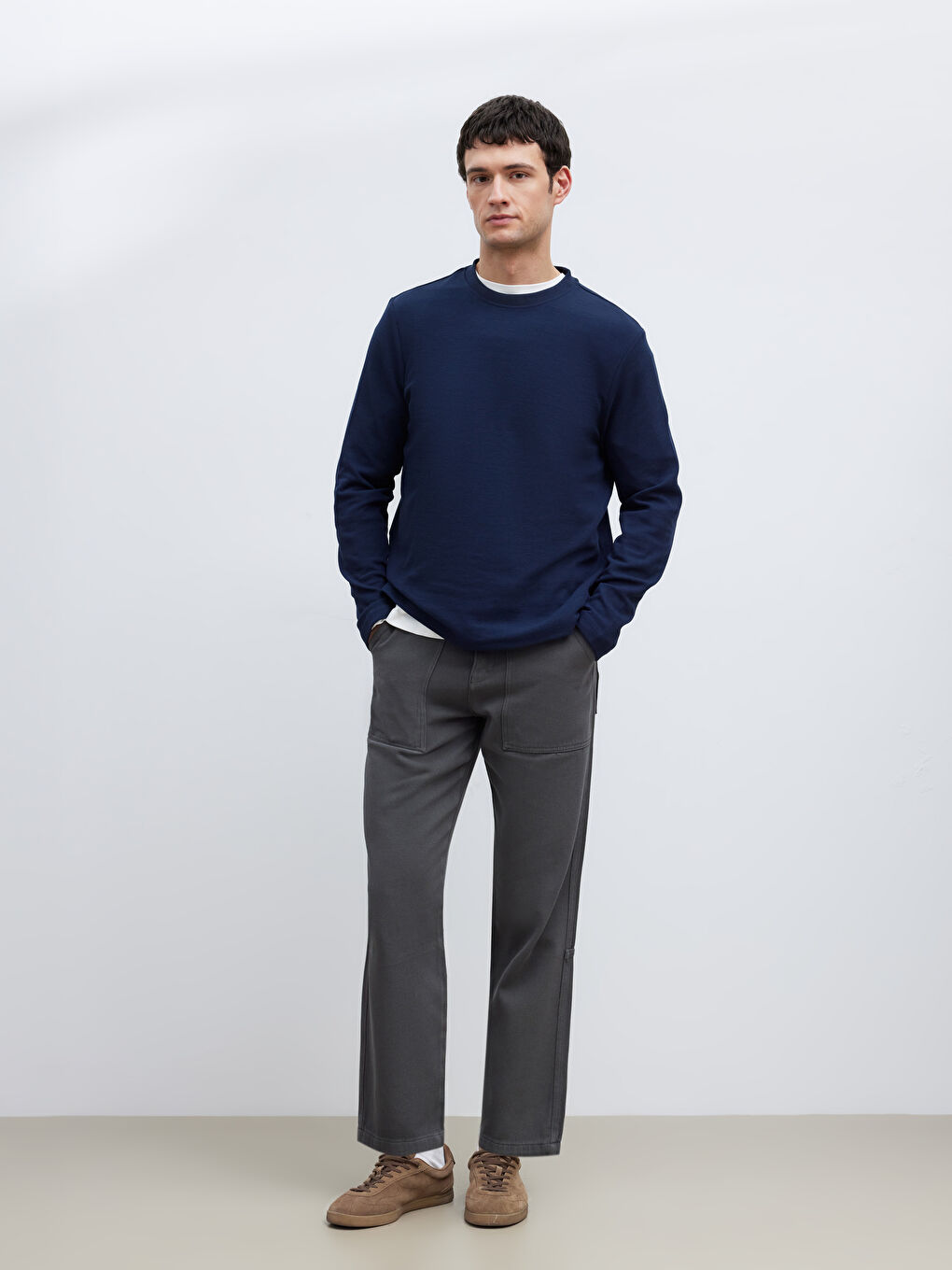 İndigo Bisiklet Yaka Uzun Kollu Erkek Tişört-1