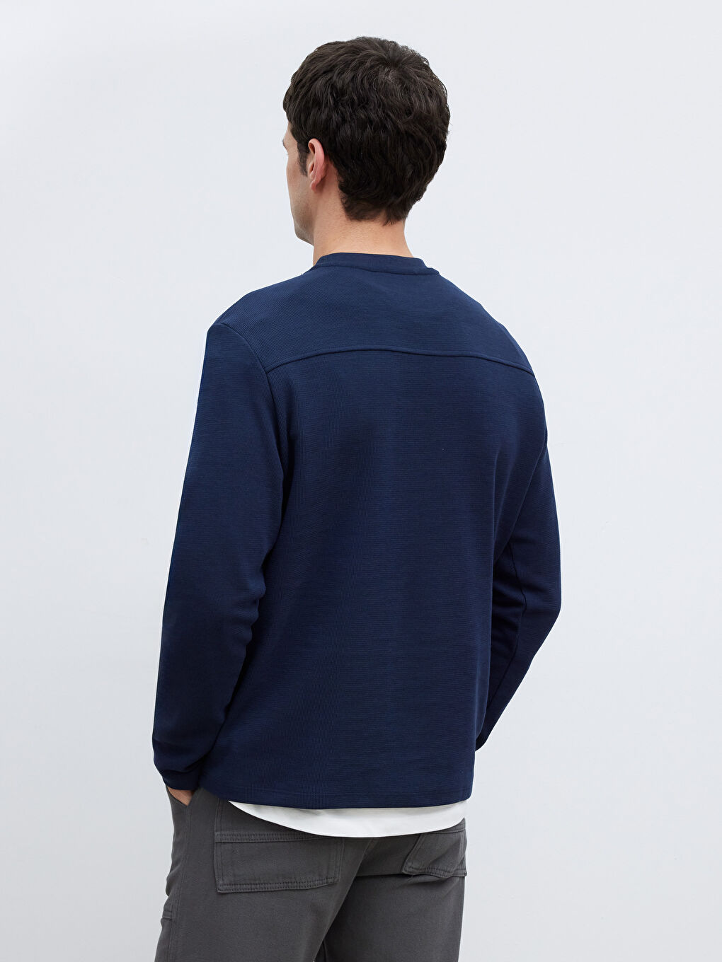 İndigo Bisiklet Yaka Uzun Kollu Erkek Tişört-3