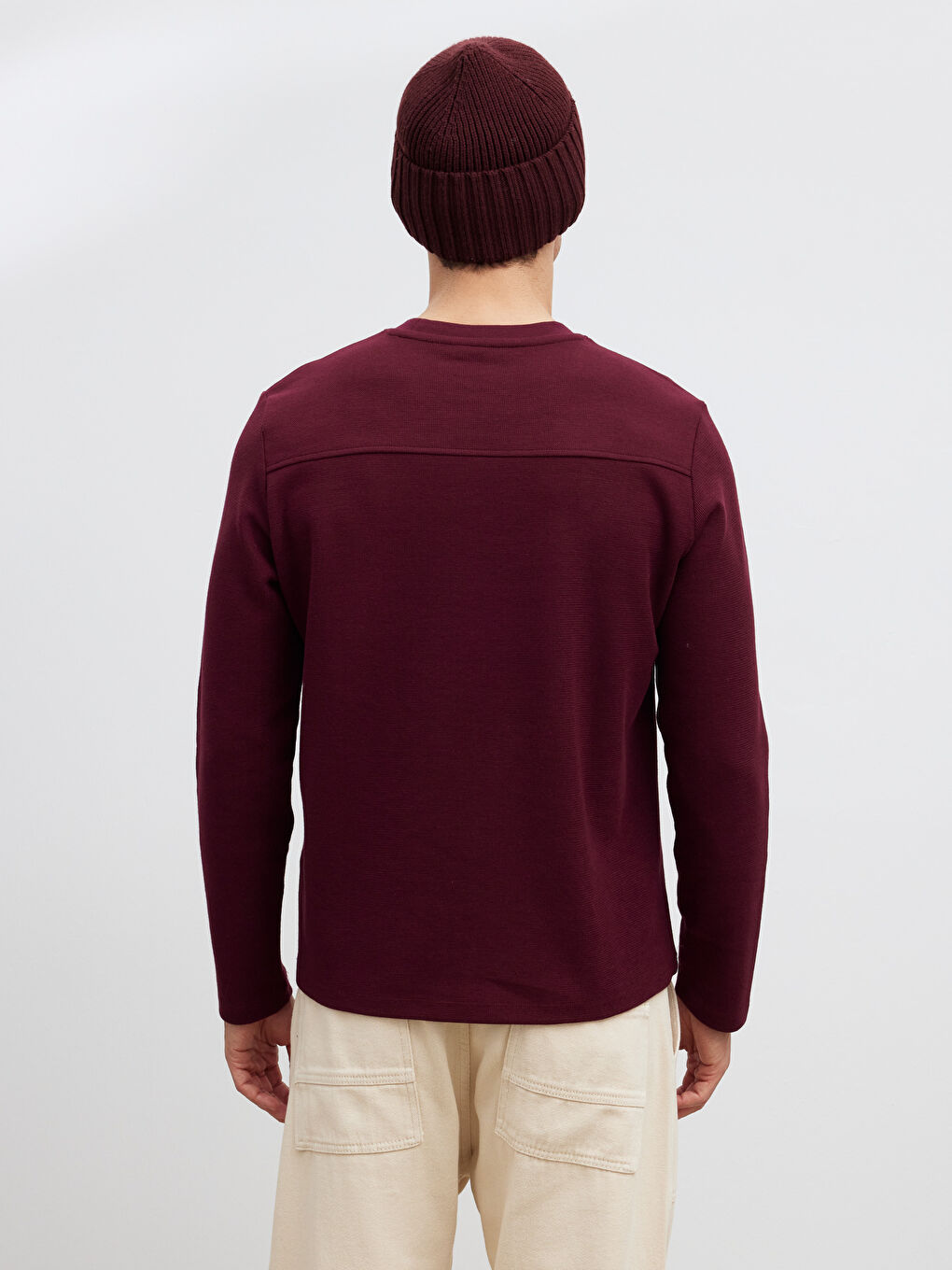 Bordo Bisiklet Yaka Uzun Kollu Erkek Tişört-3