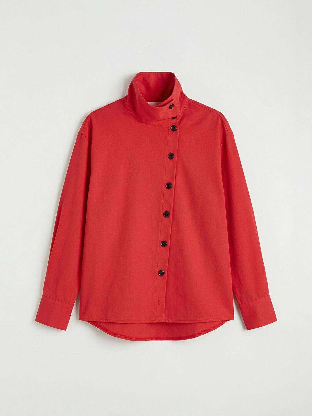 Kırmızı Dik Yaka Kadın Gömlek-4