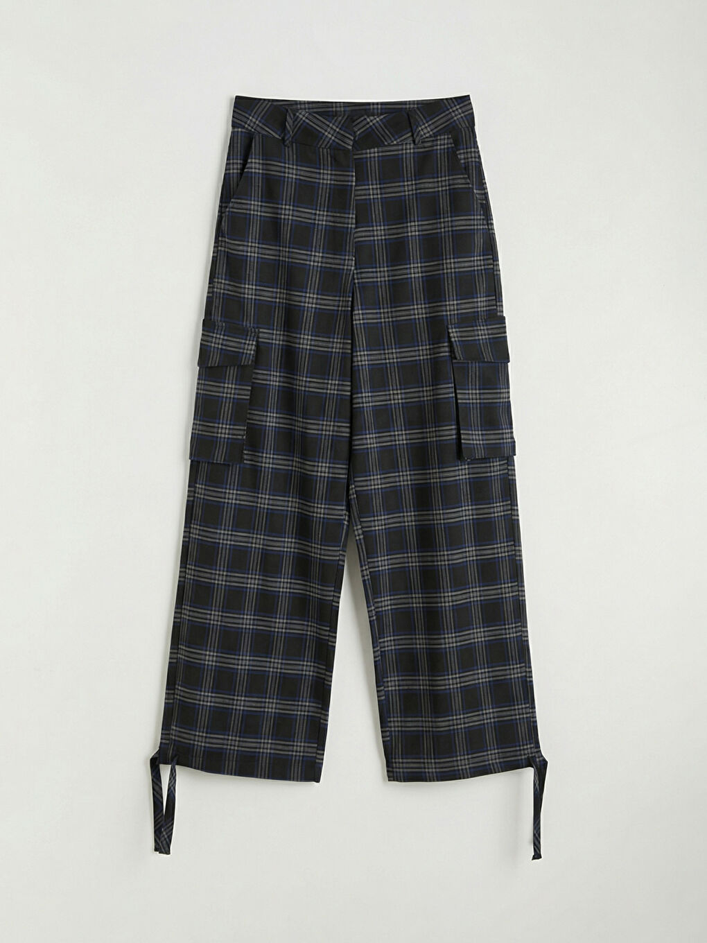 Lacivert Ekose Kadın Kargo Pantolon