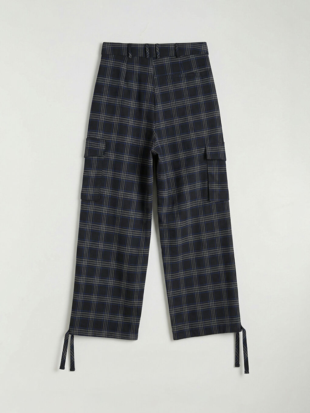 Lacivert Ekose Kadın Kargo Pantolon-1