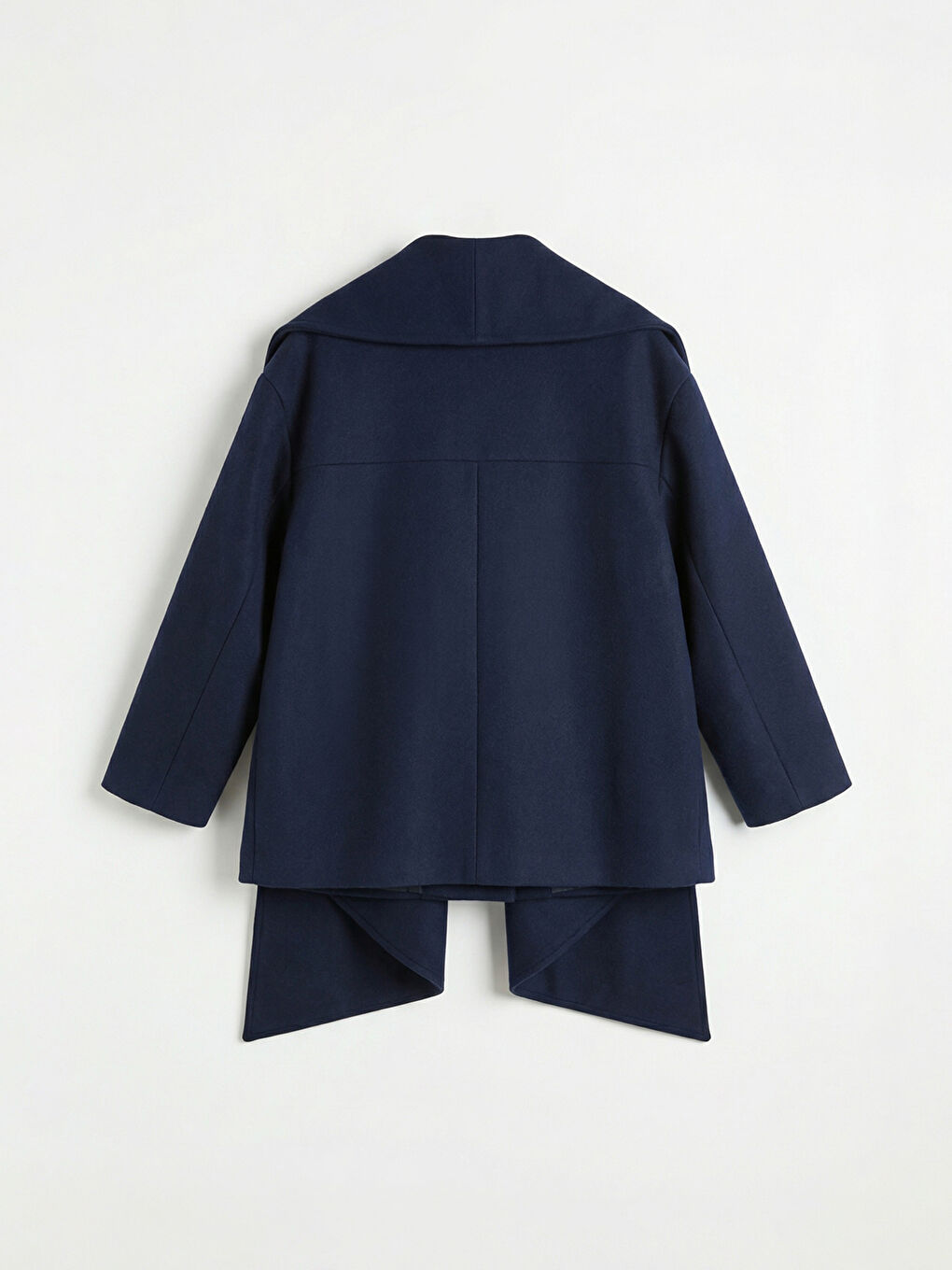 Lacivert Atkılı Şal Yaka Oversize Kadın Kaşe Kaban-6