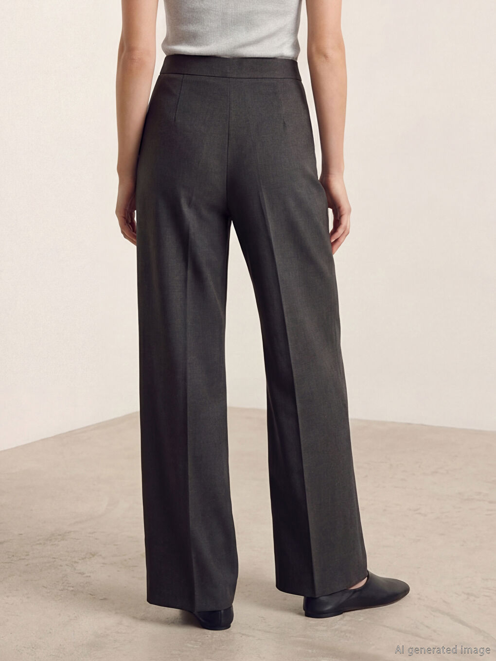 Antrasit Yüksek Bel Pileli Geniş Paça Kadın Pantolon-3