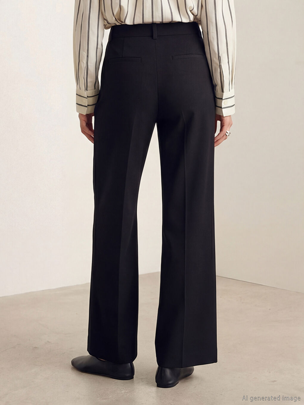 Siyah Pili Detaylı Geniş Paça Kadın Pantolon-7