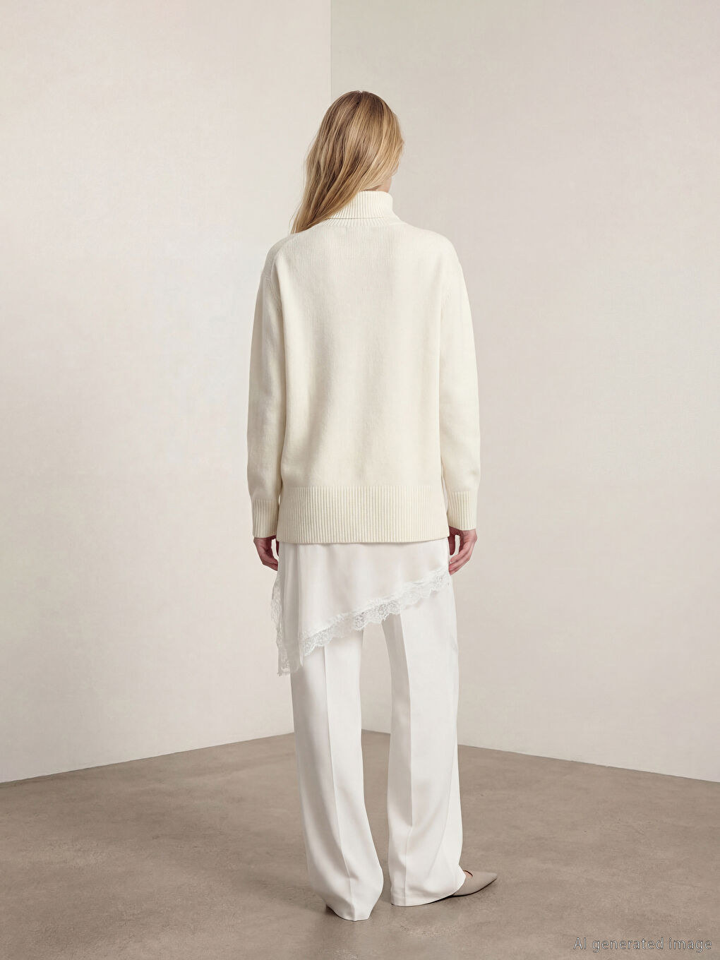 Ekru Balıkçı Yaka Metal Aksesuarlı Kadın Triko Kazak-2