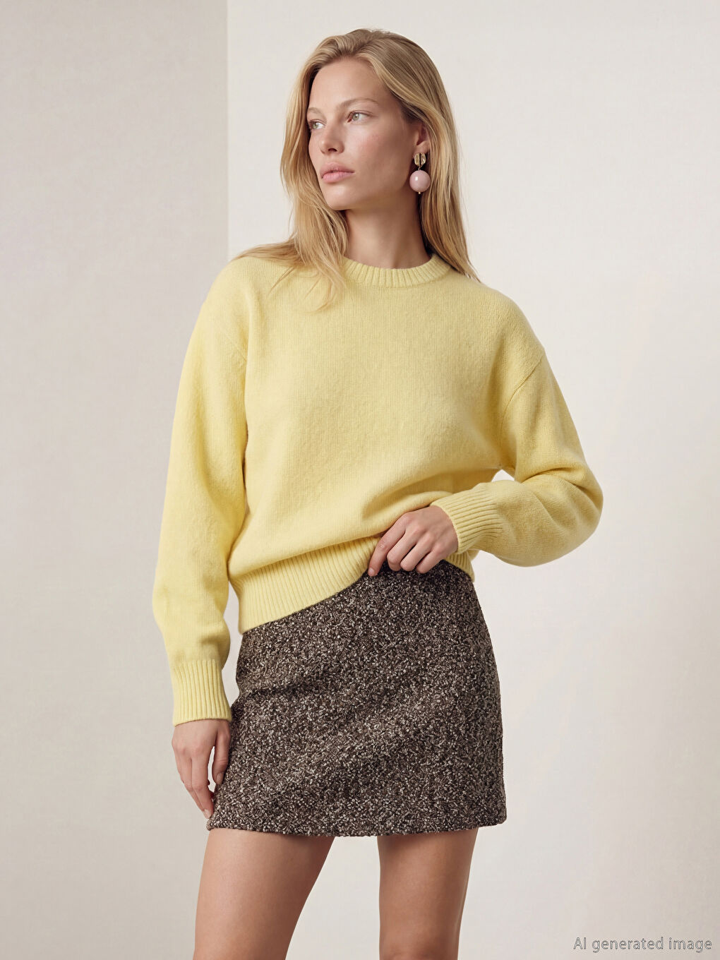 Sarı Bisiklet Yaka Kadın Triko Kazak-4