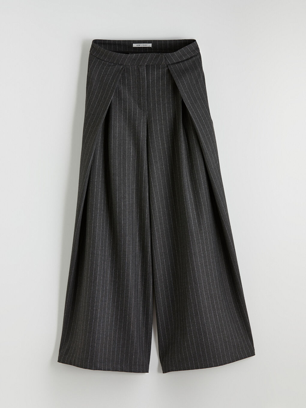 Antrasit Loose Fit Çizgili Kadın Pileli Kumaş Pantolon-7