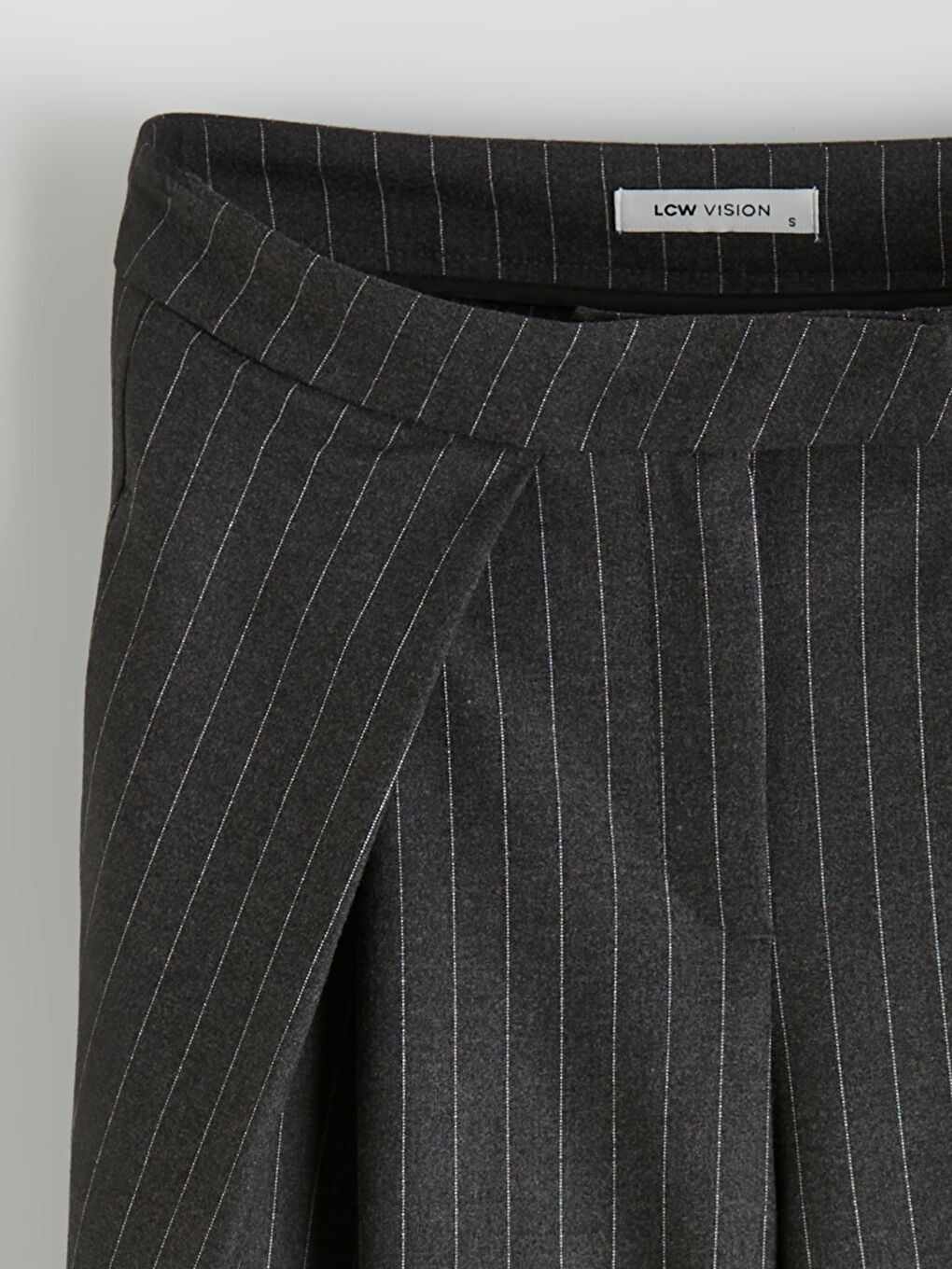 Antrasit Loose Fit Çizgili Kadın Pileli Kumaş Pantolon-8