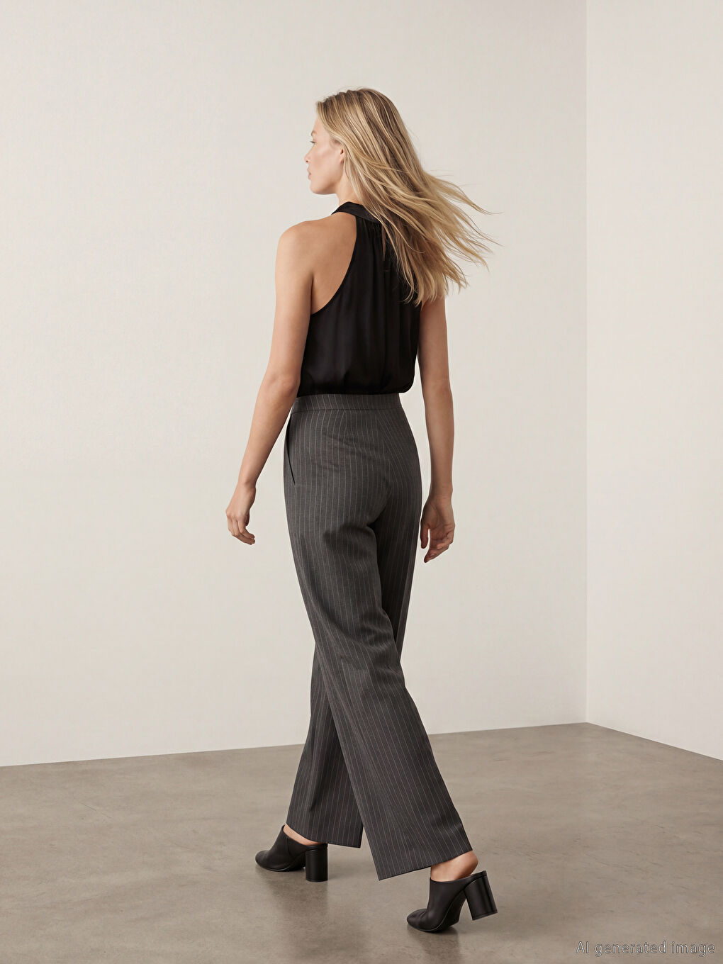 Antrasit Loose Fit Çizgili Kadın Pileli Kumaş Pantolon-6