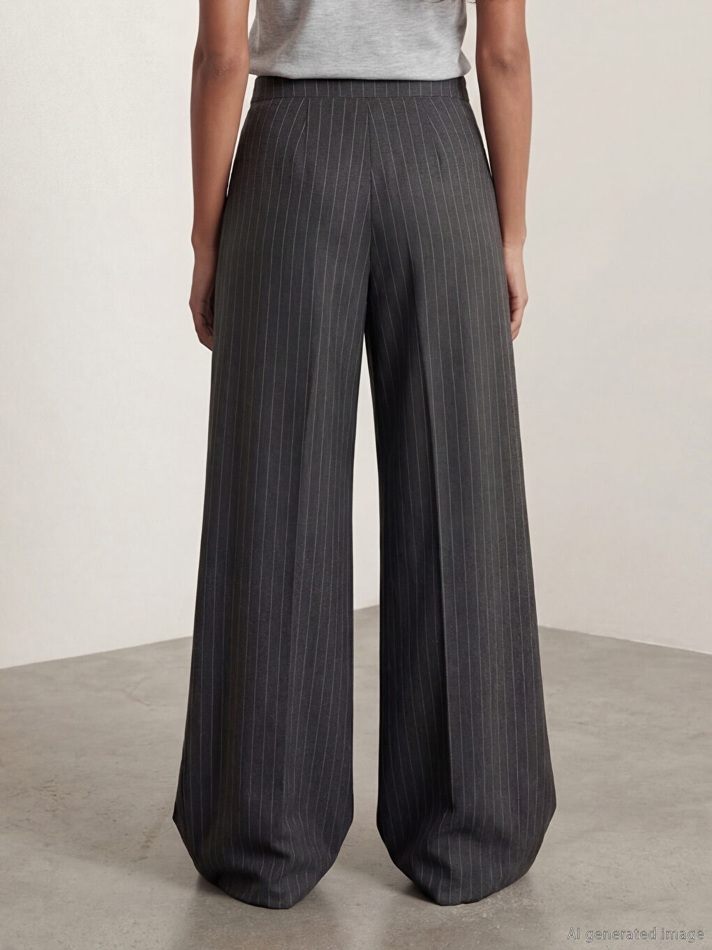 Antrasit Loose Fit Çizgili Kadın Pileli Kumaş Pantolon-2